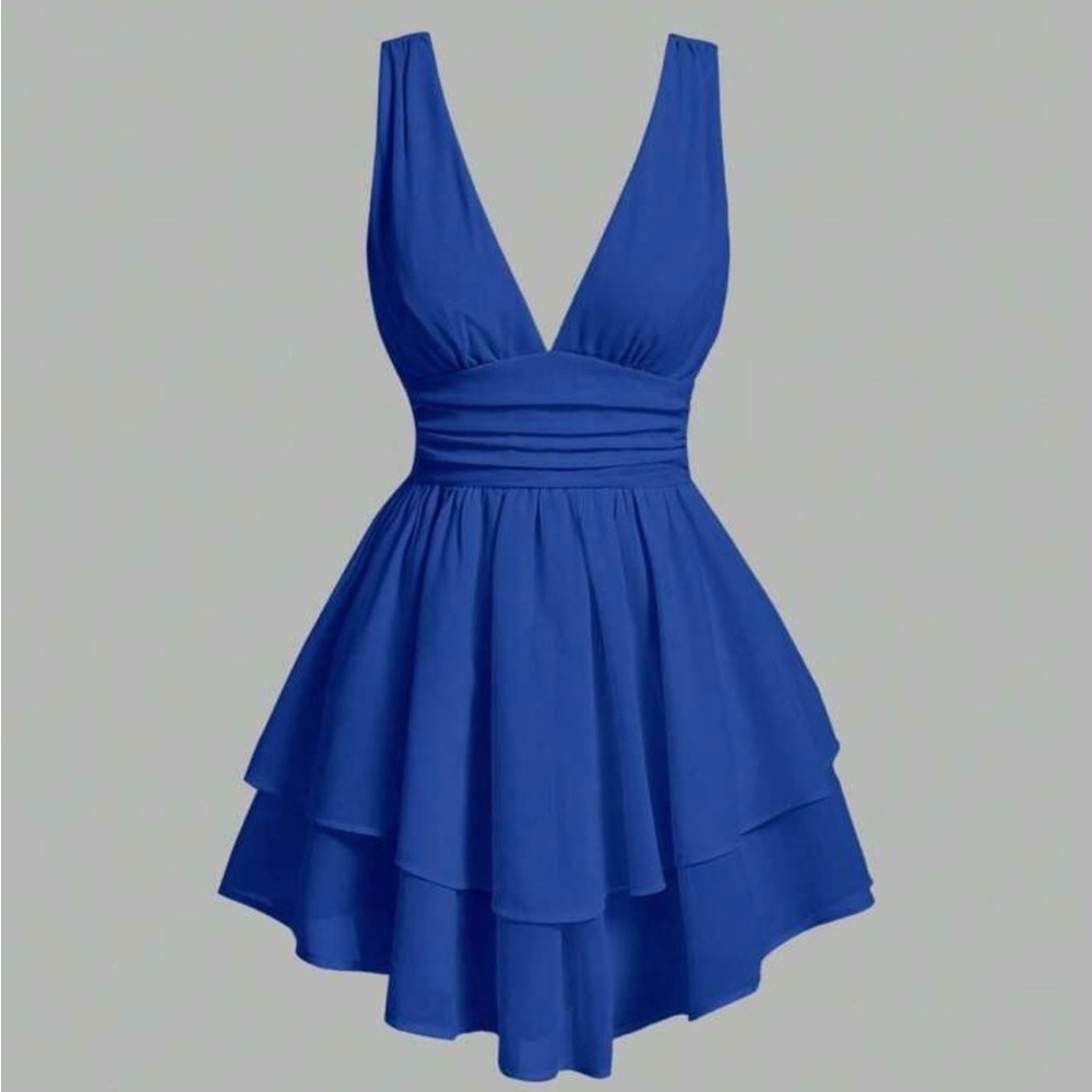 NWT SHEIN Mod Elegant Blue A Line Sleeveless Dress size large